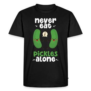 Never Eat Pickles Alone - Men's Premium Organic T-Shirt - black - Front - Nico (187cm)