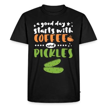 Starts With Coffee and Pickles - Men's Premium Organic T-Shirt - black - Front - Nico (187cm)