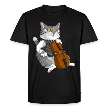 Cat joue du violoncelle violon instrument de musique - T-shirt Premium bio Homme - noir - Devant - Nico (187cm)