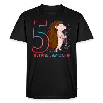Hedgehog joue de la flûte - Hérisson 5ème anniversaire - T-shirt Premium bio Homme - noir - Devant - Nico (187cm)