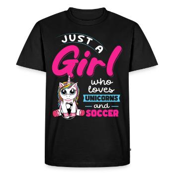 Juste une fille qui aime les licornes et le football - T-shirt Premium bio Homme - noir - Devant - Nico (187cm)