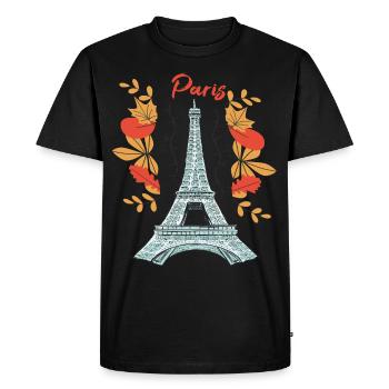 Paris avec les feuilles d’automne Tour Eiffel en automne Fran - T-shirt Premium bio Homme - noir - Devant - Nico (187cm)