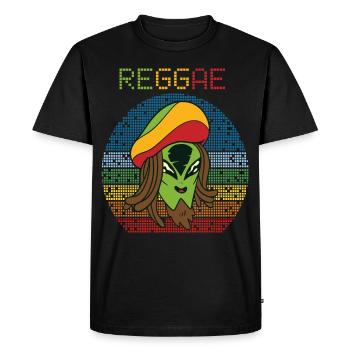 Alien Reggae Retro Jamaïque Rasta Souvenir Rastafar - T-shirt Premium bio Homme - noir - Devant - Nico (187cm)