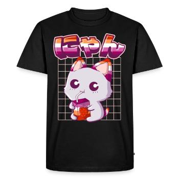 Lesbian Pride Gay Kawaii Cat Fraise - T-shirt Premium bio Homme - noir - Devant - Nico (187cm)