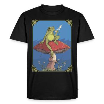 Cottagecore Aesthetic Frog Mushroom Tea Goblincor - Men's Premium Organic T-Shirt - black - Front - Nico (187cm)