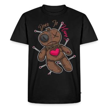 Funny Voodoo Doll Does it hurt? Witchcraft Creepy - Men's Premium Organic T-Shirt - black - Front - Nico (187cm)