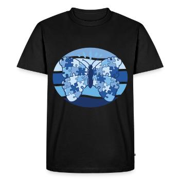 Patchwork Papillon Fleurs Papillons Herbe - T-shirt Premium bio Homme - noir - Devant - Nico (187cm)