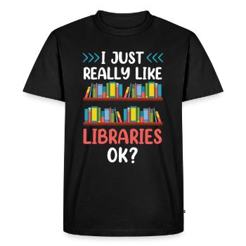 J’aime juste les bibliothèques très ok bibliothèque - T-shirt Premium bio Homme - noir - Devant - Nico (187cm)