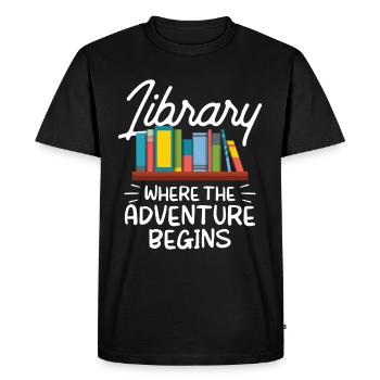 Bibliothèque Là où l’aventure commence Bibliothécaire - T-shirt Premium bio Homme - noir - Devant - Nico (187cm)