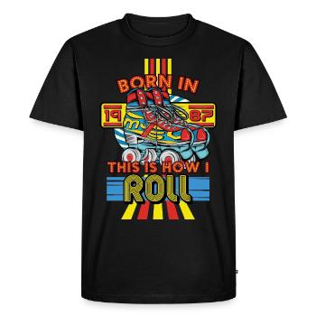 Né en 1987 C’est comme ça que je roule - T-shirt Premium bio Homme - noir - Devant - Nico (187cm)