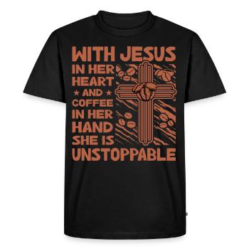 Christianisme Jésus Café Drôle de dicton - T-shirt Premium bio Homme - noir - Devant - Nico (187cm)
