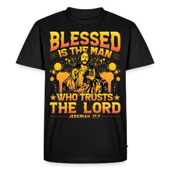 Bénissez l’homme qui fait confiance au Seigneur - T-shirt Premium bio Homme - noir - Devant - Nico (187cm)