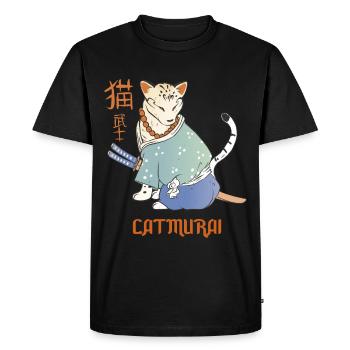 Cat Samurai Catmurai Japanese Warrior Funny - Men's Premium Organic T-Shirt - black - Front - Nico (187cm)