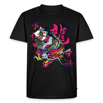 Samouraï Dragon Guerrier Ninja Fille Japonaise Ku - T-shirt Premium bio Homme - noir - Devant - Nico (187cm)