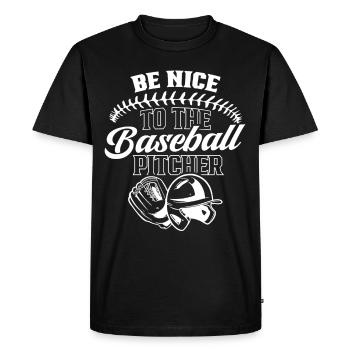 Soyez gentil avec le lanceur de baseball - T-shirt Premium bio Homme - noir - Devant - Nico (187cm)