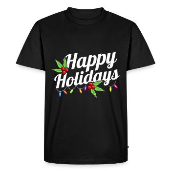 Logo de joyeuses fêtes avec des guirlandes lumineuses - T-shirt Premium bio Homme - noir - Devant - Nico (187cm)