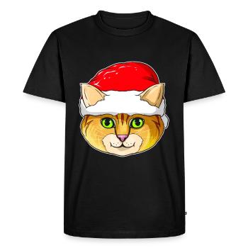 Mignon chat de Noël Kawaii avec chapeau de Père Noël pour - T-shirt Premium bio Homme - noir - Devant - Nico (187cm)