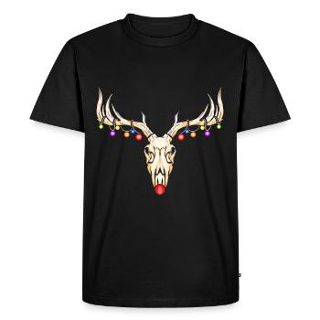 Reindeer Skull of Rudolph With Fairy Lights Dark - Men's Premium Organic T-Shirt - black - Front - Nico (187cm)