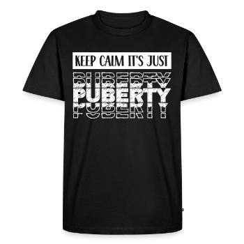 Restez calme Seule la puberté a grandi - T-shirt Premium bio Homme - noir - Devant - Nico (187cm)
