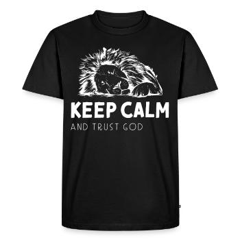 Keep Calm and Trust God Leo God Jesus Church - Men's Premium Organic T-Shirt - black - Front - Nico (187cm)