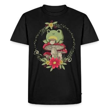 Cottagecore Esthétique Kawaii Frog Thé Champignon - T-shirt Premium bio Homme - noir - Devant - Nico (187cm)