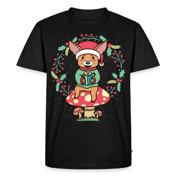 Chiweenie chien sur une couronne de Noël aux champignons - T-shirt Premium bio Homme - noir - Devant - Nico (187cm)