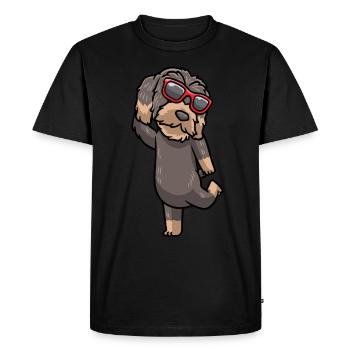 Chien teckel à poil dur avec des lunettes de soleil dansant - T-shirt Premium bio Homme - noir - Devant - Nico (187cm)