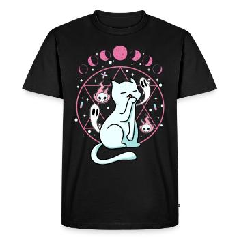 Kawaii Pastel Goth Cat Ghost Witch Moon Phase - Men's Premium Organic T-Shirt - black - Front - Nico (187cm)