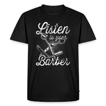 Écoutez votre salon de coiffure Barber Barber - T-shirt Premium bio Homme - noir - Devant - Nico (187cm)