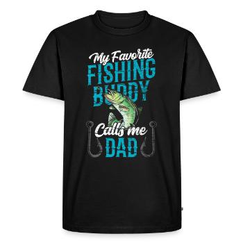 Mon compagnon de pêche préféré m’appelle papa pêche - T-shirt Premium bio Homme - noir - Devant - Nico (187cm)