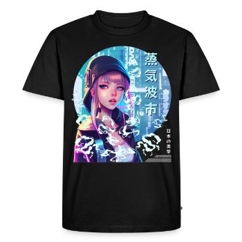 Japonais Vaporwave Girl Futuriste Cyber Esthétique - T-shirt Premium bio Homme - noir - Devant - Nico (187cm)