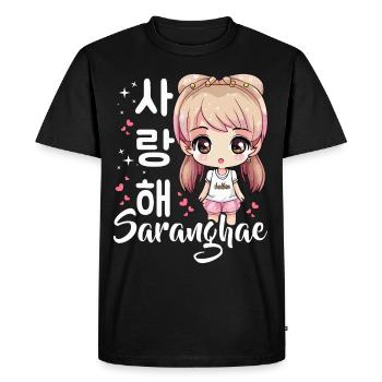 Saranghae Cute Chibi Anime Kpop Korean Music - Men's Premium Organic T-Shirt - black - Front - Nico (187cm)