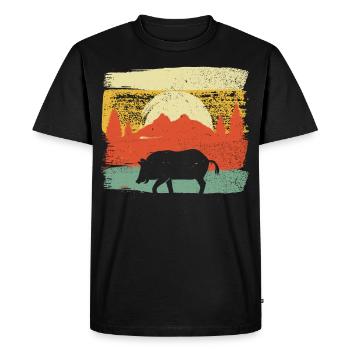 Retro Wild Boar Wild Sow Pig Vintage Hunting - Men's Premium Organic T-Shirt - black - Front - Nico (187cm)
