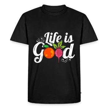 Logo des légumes orange et radis La vie est bonne pour un - T-shirt Premium bio Homme - noir - Devant - Nico (187cm)