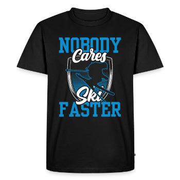 Nobody cares about skiing faster skiing - Men's Premium Organic T-Shirt - black - Front - Nico (187cm)