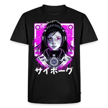 Cyborg Japonaise Fille Science-Fiction Futurisme Aest - T-shirt Premium bio Homme - noir - Devant - Nico (187cm)