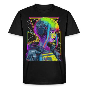 Japonais Vaporwave Anime Fille Futurisme Aesthethique - T-shirt Premium bio Homme - noir - Devant - Nico (187cm)