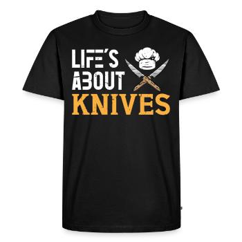 Koch Lifes About Knives Cooking Chef Chefs - Men's Premium Organic T-Shirt - black - Front - Nico (187cm)