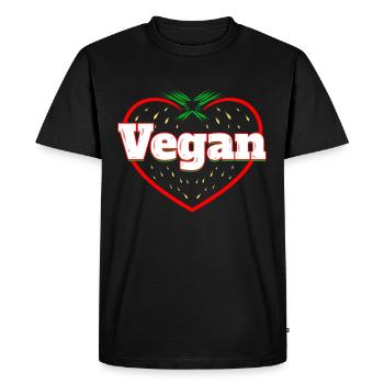 Logo de fraise pour les végétariens - Go Vegan - T-shirt Premium bio Homme - noir - Devant - Nico (187cm)