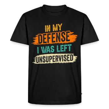Laissé sans surveillance pour ma défense - T-shirt Premium bio Homme - noir - Devant - Nico (187cm)
