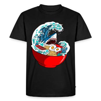 Le requin mange des ramen Nourriture japonaise - T-shirt Premium bio Homme - noir - Devant - Nico (187cm)