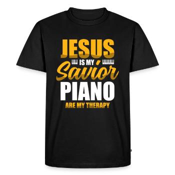 Jésus est mon Sauveur Piano sont ma thérapie - T-shirt Premium bio Homme - noir - Devant - Nico (187cm)