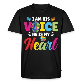 Je suis sa voix, il est mon cœur - T-shirt Premium bio Homme - noir - Devant - Nico (187cm)