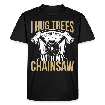 Lumber I Hug Trees Chainsaw Lumberjack Wood Forest - Men's Premium Organic T-Shirt - black - Front - Nico (187cm)