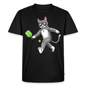 Cat plays pickleball - Men's Premium Organic T-Shirt - black - Front - Nico (187cm)