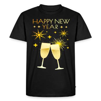Bonne année avec coupe de et feux d’artifice - T-shirt Premium bio Homme - noir - Devant - Nico (187cm)