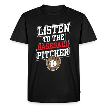 Listening to the Baseball Pitcher Hobby Pitcher Player - Men's Premium Organic T-Shirt - black - Front - Nico (187cm)