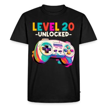 Niveau 20 ans de jeu 20s 20 anniversaire - T-shirt Premium bio Homme - noir - Devant - Nico (187cm)
