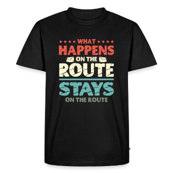 What happens on the route stays on the route - Men's Premium Organic T-Shirt - black - Front - Nico (187cm)