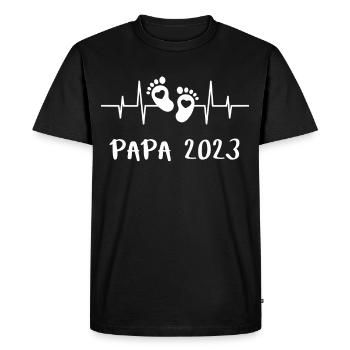 Papa 2023 Heartbeat - La naissance de la fête des pères de papa - T-shirt Premium bio Homme - noir - Devant - Nico (187cm)